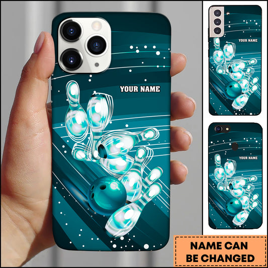 Maxcorners Bowling Motion Strike Pins Multicolor Personalized Name 3D Phone Case