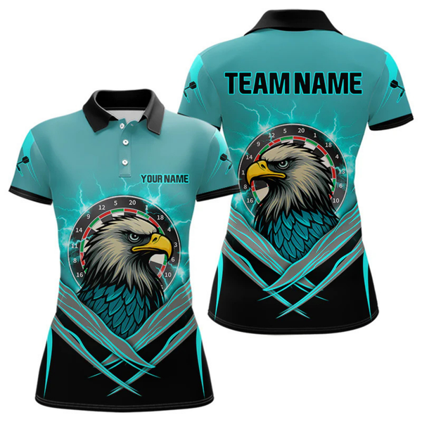 Maxcorners Men's Custom Darts Shirt Turquoise Eagle And Thunder Lightning Dartboards LM1805