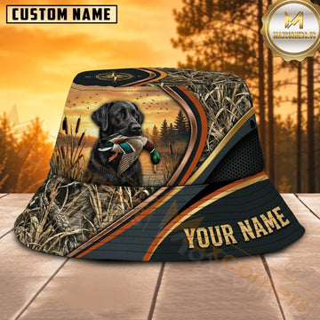 Maxcorners Duck Hunting Labrador Black Orange Personalized Name 3D Bucket Hat
