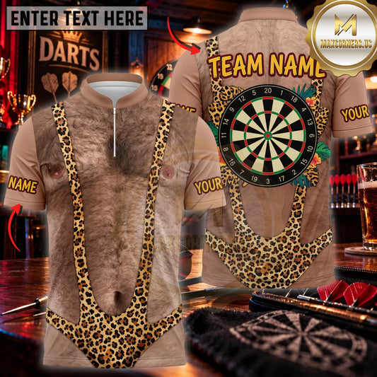 Maxcorners Darts Funny Hairy Chest Gold Chain Necklace Classic Dartboard Personalized Name 3D Unisex Shirt