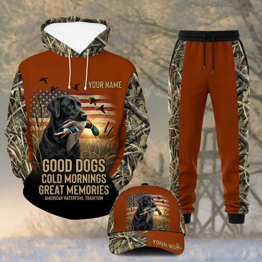 Maxcorners Duck Hunting Good Dogs Cold Mornings Great Memories Orange Camo Personalized 3D Shirts