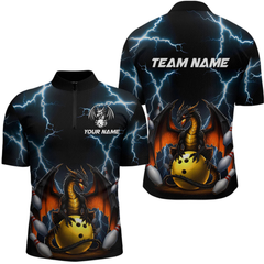 Maxcorners Dragon Thunder Bowling Custom Men Bowling Shirt Polo & Quarter-Zip Bowling Team Jerseys LM054
