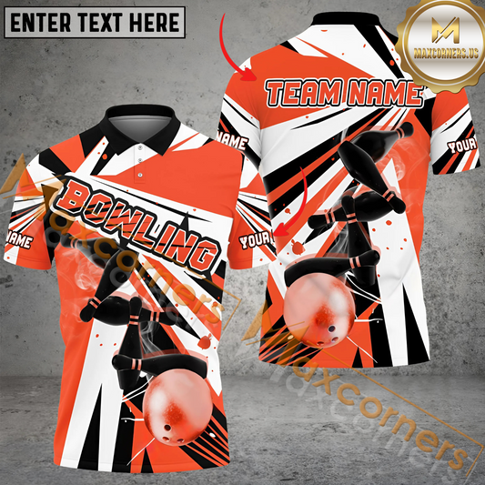 Maxcorners Strike Color Race Bowling Jersey Multicolor Option Customized Name, Team Name 3D Polo Shirt