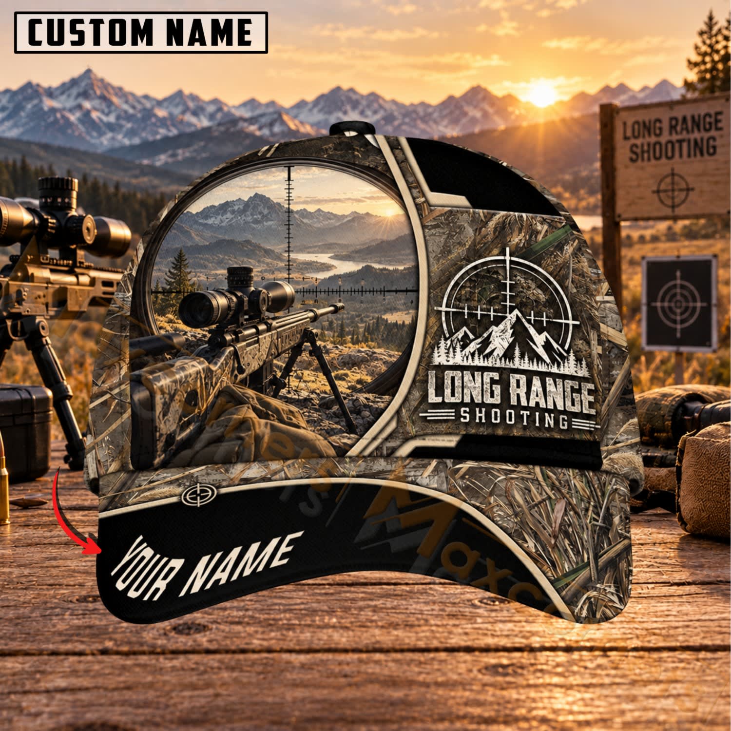 Maxcorners Long Range Shooting Mountain Scope View Personalized Name 3D Cap