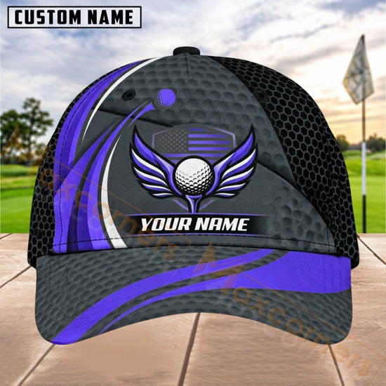 Maxcorners Golf Winged Ball Dynamic Stripe Personalized Name 3D Cap (5 Colors)