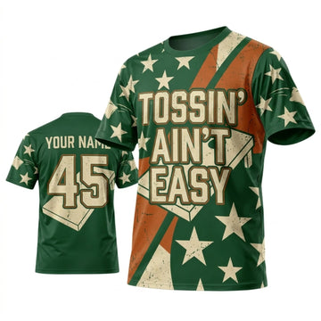 Maxcorners Cornhole Tossin Ain't Easy Green Orange Stars Personalized Name 3D Unisex Shirt