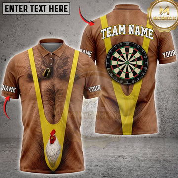 Maxcorners Darts Funny Caveman Costume Yellow Necktie Golden Dartboard Personalized Name 3D Unisex Shirt