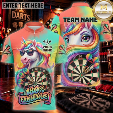 Maxcorners Darts & Rainbow Unicorn Bullseye Graphic Customized Name, Team Name 3D Shirts