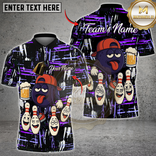 Maxcorners Funny Bowling Beer Multicolor Customized Name, Team Name 3D Shirt