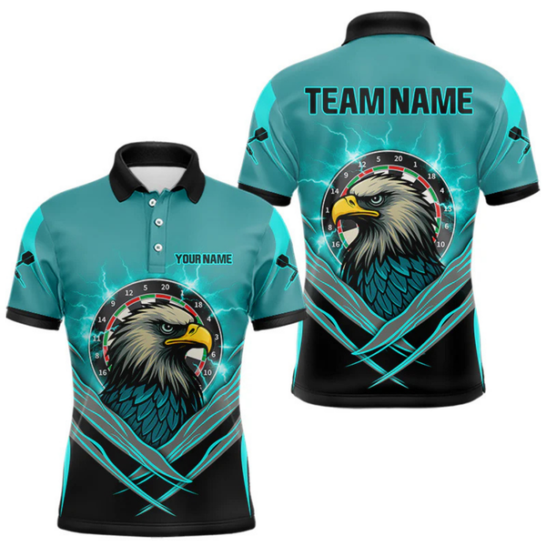 Maxcorners Men's Custom Darts Shirt Turquoise Eagle And Thunder Lightning Dartboards LM1805