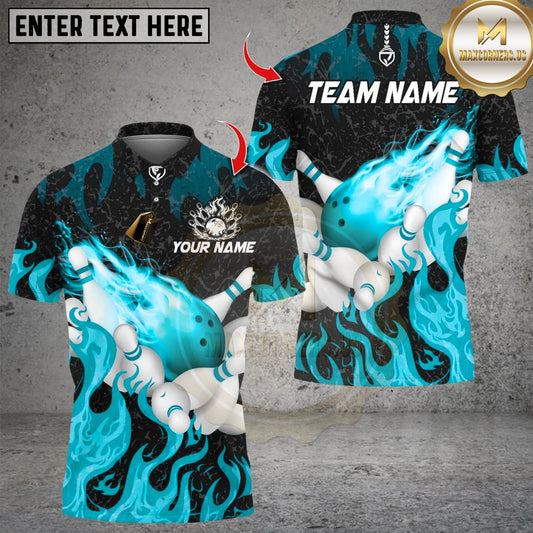Maxcorners Flaming Bowling Pins Design Multicolor Customized Name, Team Name 3D Shirts