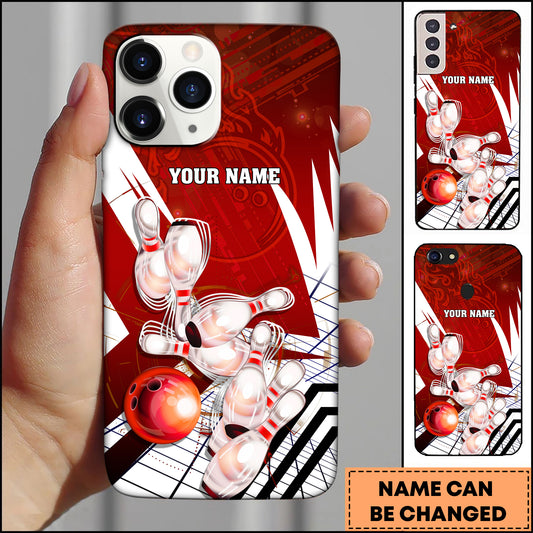 Maxcorners Bowling Tech Strike Pins Multicolor Personalized Name 3D Phone Case