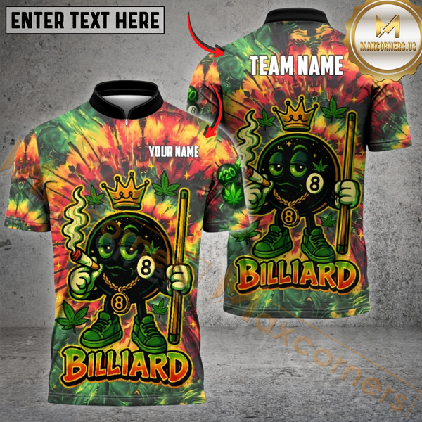 Maxcorners 420 Billiards Tie Dye Smokin’ 8 Ball Pool Personalized Name 3D Unisex Shirt