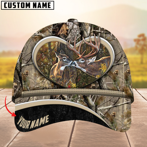 Maxcorners Love Deer Couple Camouflage Pattern Multicolor Personalized Name 3D Cap