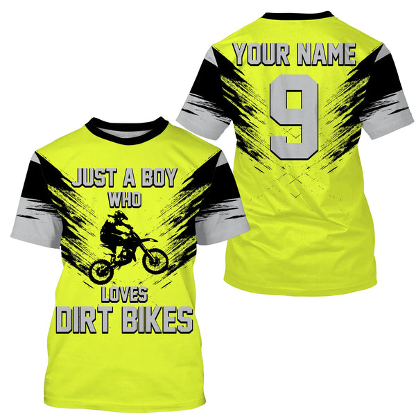 Just A Boy Who Loves Dirt Bikes custom jersey green UPF30+ men boys motocross racewear off-road