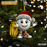 Maxcorners Cute Golf Ball Character Santa Hat Yellow Golf Bag Personalized Name Christmas Ornament 2D Flat