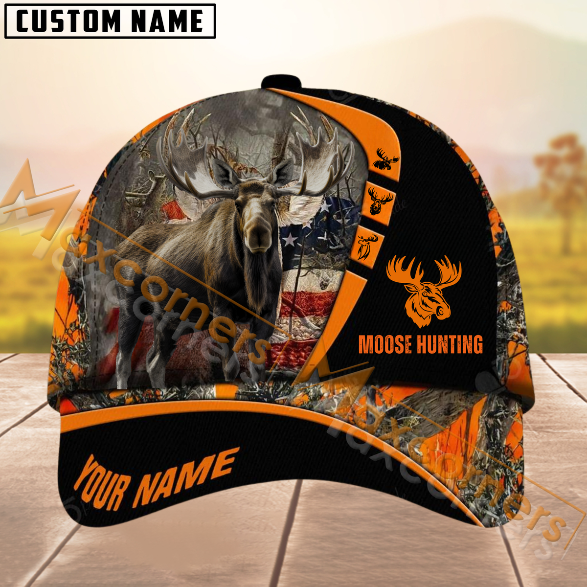 Maxcorners Wilderness Moose Hunting Camo Multicolor Personalized Name 3D Cap