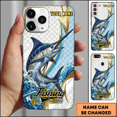 Maxcorners Marlin Fishing Phone Case Splash Water Gold Lightning Pattern Personalized Name Phone Case