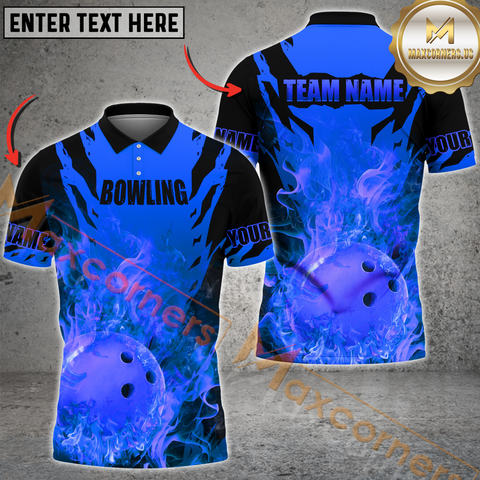 Maxcorners Ball Flame Bowling Jersey Multicolor Option Customized Name, Team Name 3D Polo Shirt