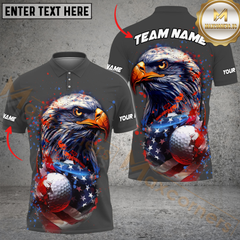 Maxcorners Golf American Flag Eagle Paint Pattern Multicolor Customized Name, Team Name 3D Shirts