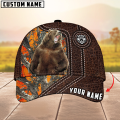 Maxcorners Bear Hunting Premium Leather Pattern Mutilcolored Personalized Name 3D Cap