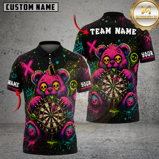 Maxcorners Darts Graffiti Teddy Bear Multicolor Customized Name, Team Name 3D Shirts