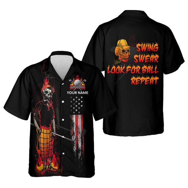 Maxcorners Custom Flaming Skeleton Men's Golf Polo Shirt, Mens Golf Gift, Funny Golf Shirt