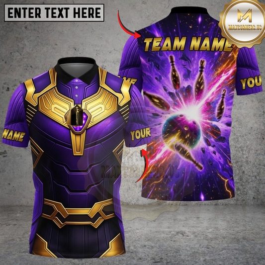 Maxcorners Thanos Bowling Gold Armor Cosmic Strike Personalized Name 3D Unisex Shirt