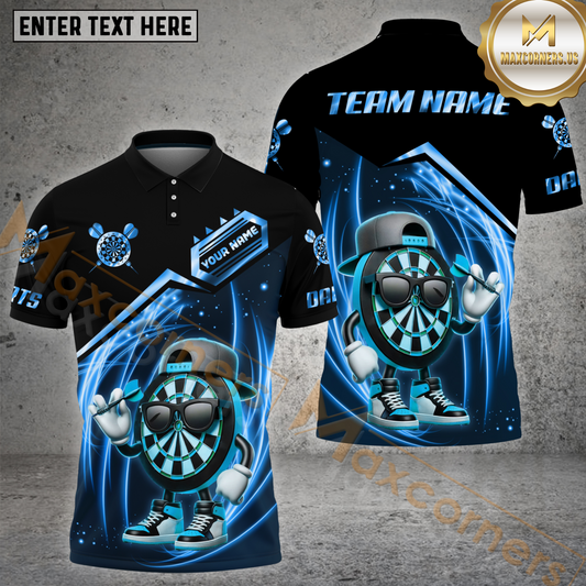 Maxcorners Cool Darts Premium Line Pattern Multicolor Options Personalized Name, Team Name 3D Polo Shirts (4 Colors)