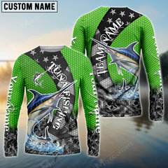 Maxcorners Marlin Fishing American Green Star Sun Protection Personalized Name, Team Name Long Sleeve Shirt