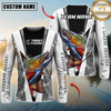 Maxcorners Fishing Black White Hexagon Hoodie Design Sun Protection Personalized Name, Team Name Long Sleeve Hooded