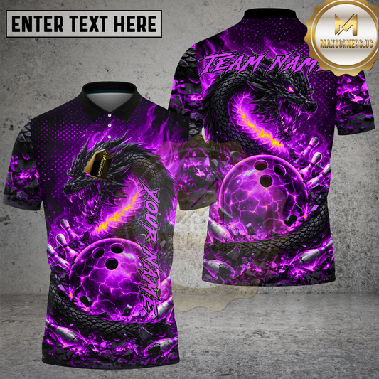 Maxcorners Bowling Fire Dragon Lava Multicolor Options Personalized Name, Team Name 3D Shirt (4 Colors)