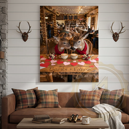 Maxcorners Deer Couple Coffee Date Rustic Café Personalized Name Canvas