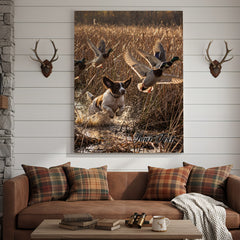 Maxcorners Classic Duck Hunting Dogs And Flying Mallards Personalized Name Canvas