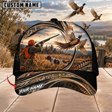 Maxcorners Upland Bird Hunting Sunset Flying Pheasant Scene Personalized Name 3D Cap