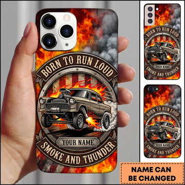 Maxcorners Classic Muscle Car Born to Run Loud Orange Flame Design Personalized Name 3D Phone Case