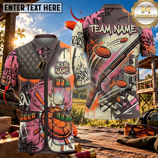 Maxcorners Clay Shooting Graffiti Shotgun Target Multicolor Customized Name Team Name 3D Shirts (4 Colors)