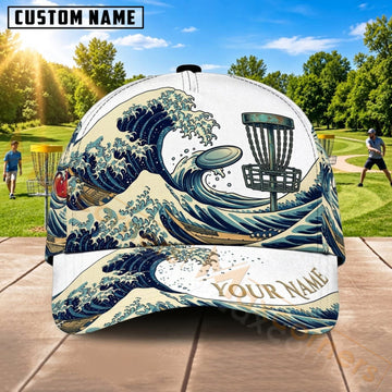 Maxcorners Disc Golf Ocean Wave Chain Basket Personalized Name 3D Cap