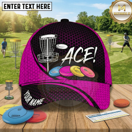 (8 Colors) Maxcorners Disc Golf ACE Chain Basket & Flying Discs Personalized Name 3D Cap LM3009