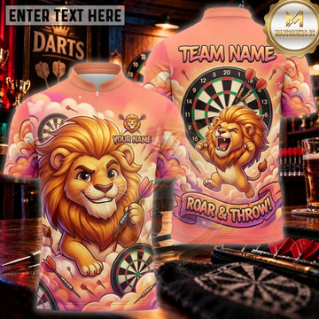 Maxcorners Darts Sunset Orange Golden Lion King Personalized Name 3D Unisex Shirt