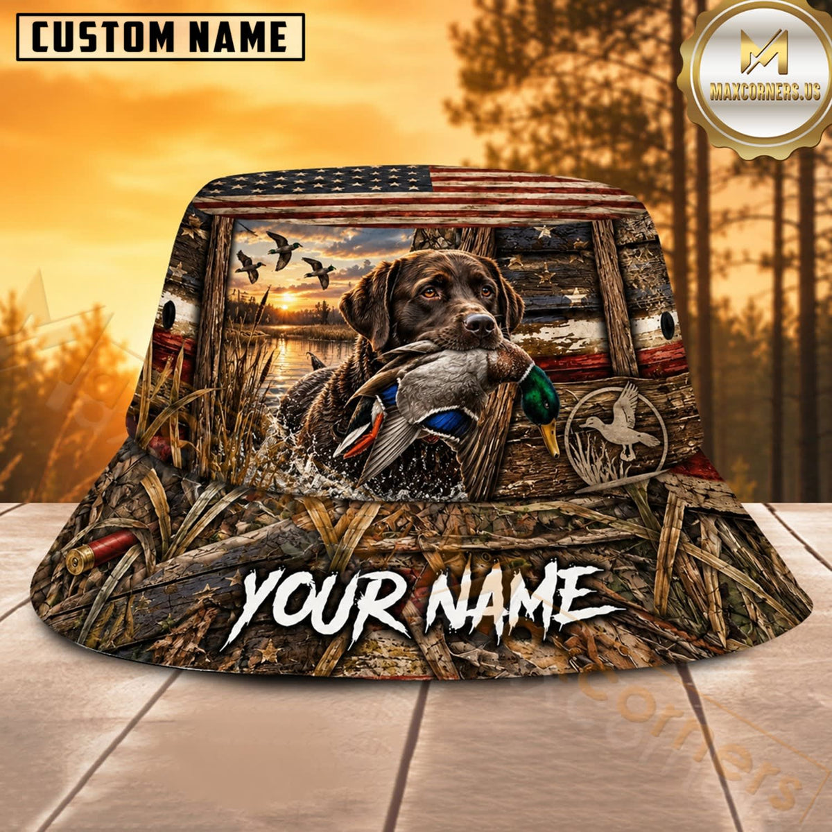 Maxcorners Deer Hunting Cabin Forest Scene Personalized Name 3D Bucket Hat