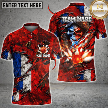 Maxcorners Bowling France Flag Blazing Samurai Personalized Name 3D Unisex Shirt