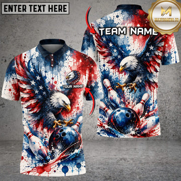 Maxcorners Bowling American Flag Eagle Splash Art Personalized Name 3D Unisex Shirt