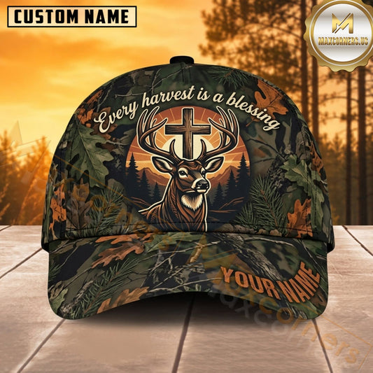Maxcorners Deer Hunting Whitetail Deer Skull Rustic Hunting Badge Woodland Camo Customized Name 3D Cap