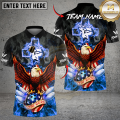 Maxcorners Bowling & Pins Flame Eagle American Cross God Customized Name, Team Name 3D Shirt (4 Colors)