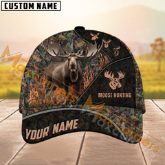 Maxcorners Moose Hunting Camo Pattern Multicolor Personalized Name 3D Cap