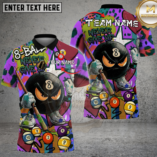 Maxcorners 8Ball Billiards Shirt Funny Graffiti Neon Style Multi Options Personalized Name, Team Name Unisex 3D Shirt (4 Colors)