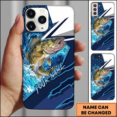 Maxcorners Walleye Dynamic Lightning Slash Blue White Sport Design Personalized Name Phone Case