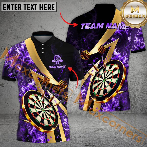 Maxcorners Darts Smoke Flame Multicolor Option Customized Name, Team Name 3D Polo Shirt (6 Colors)