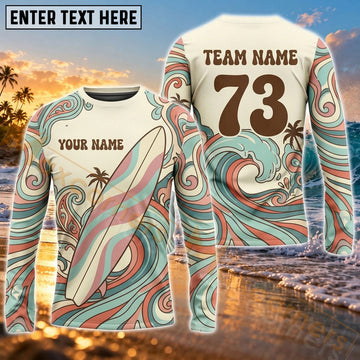 Maxcorners Surfboard Ocean Wave Adventure Art Customized Name, Number, Team Name 3D Long Sleeve Shirts